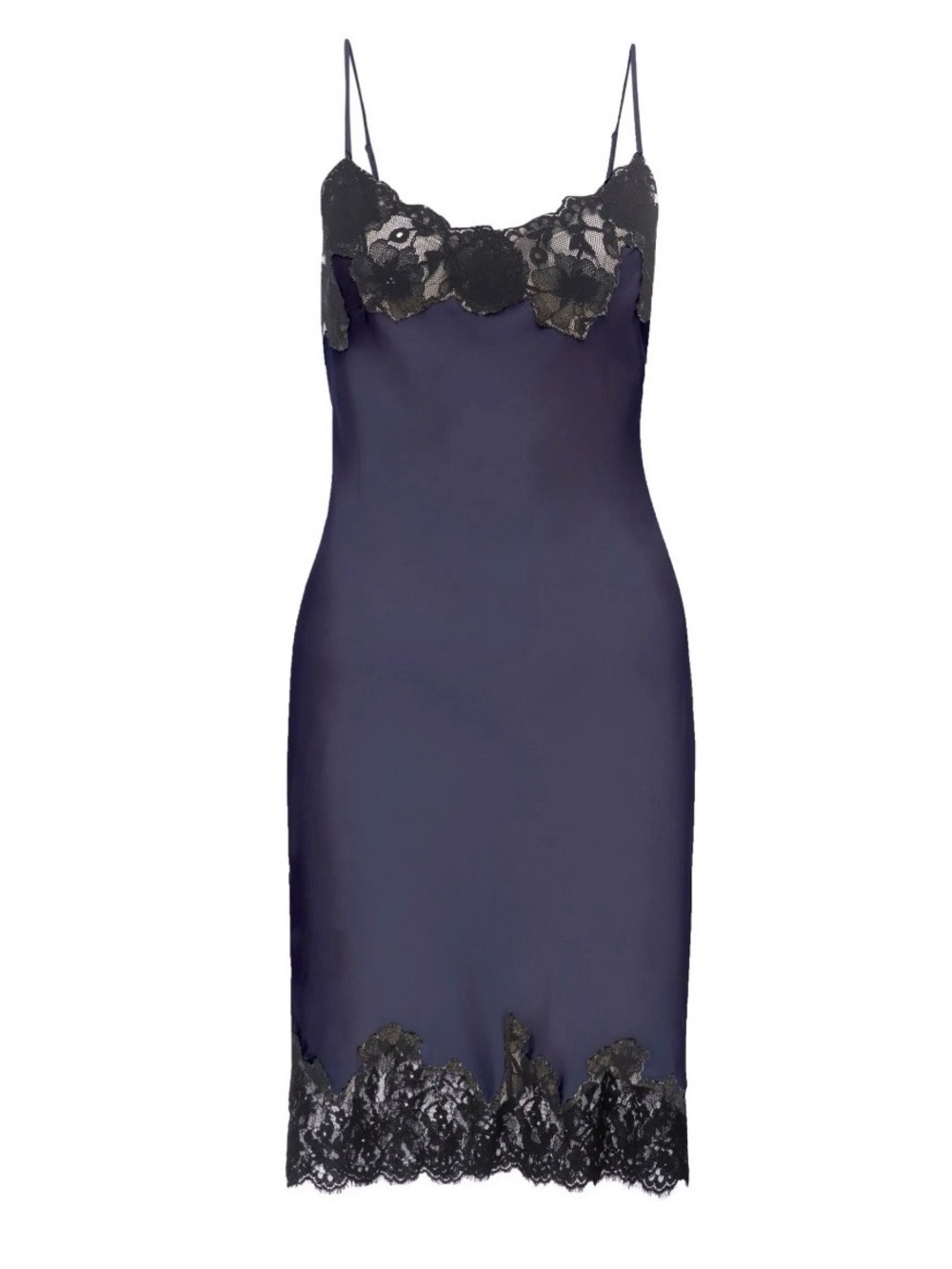 Gold Hawk 💯 Silk Navy Lace-Trim Slip Dress